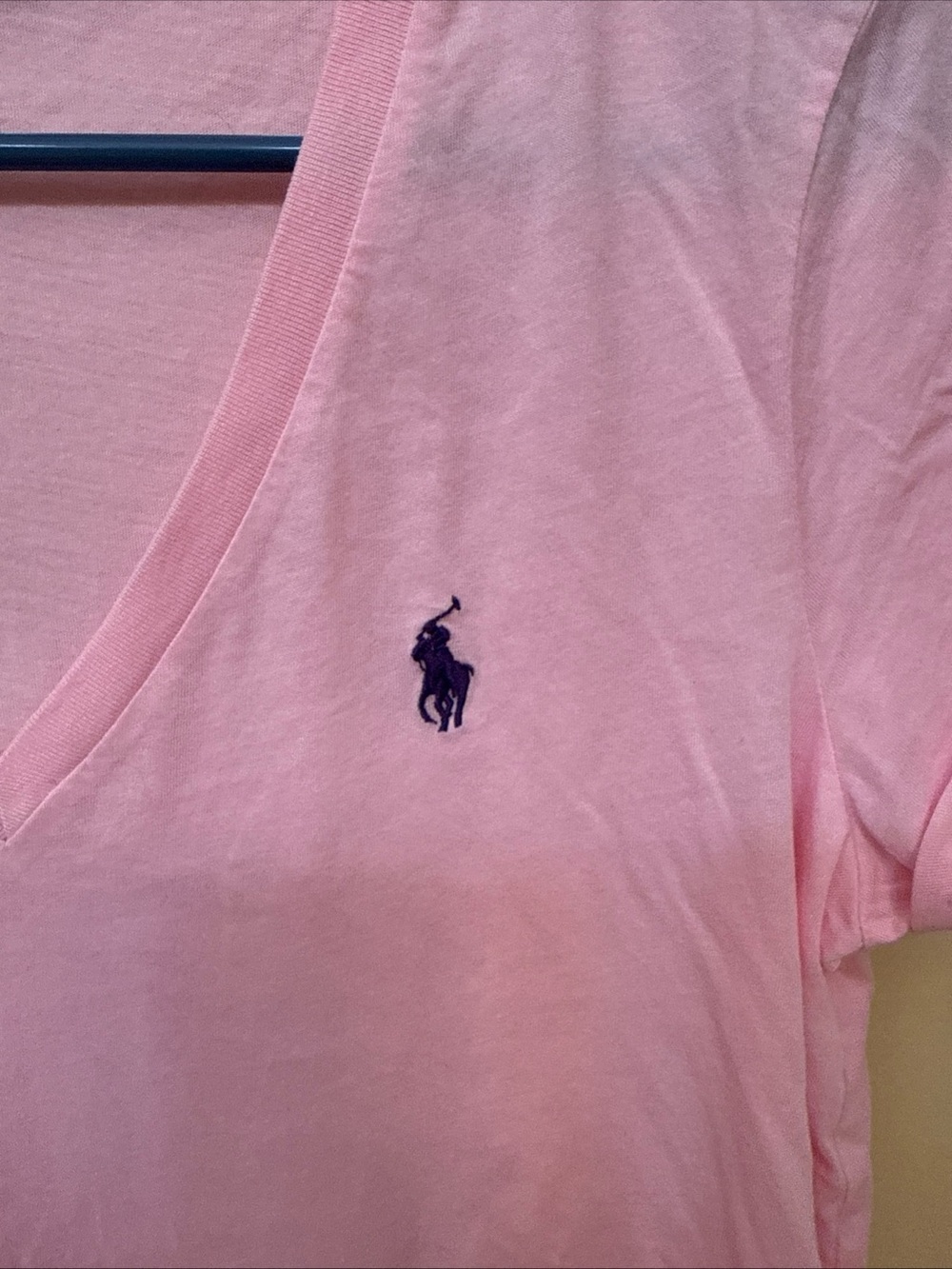 Ralph Lauren Pink V-Neck Short Sleeve Tee with Navy Pony - Picture 3 of 9